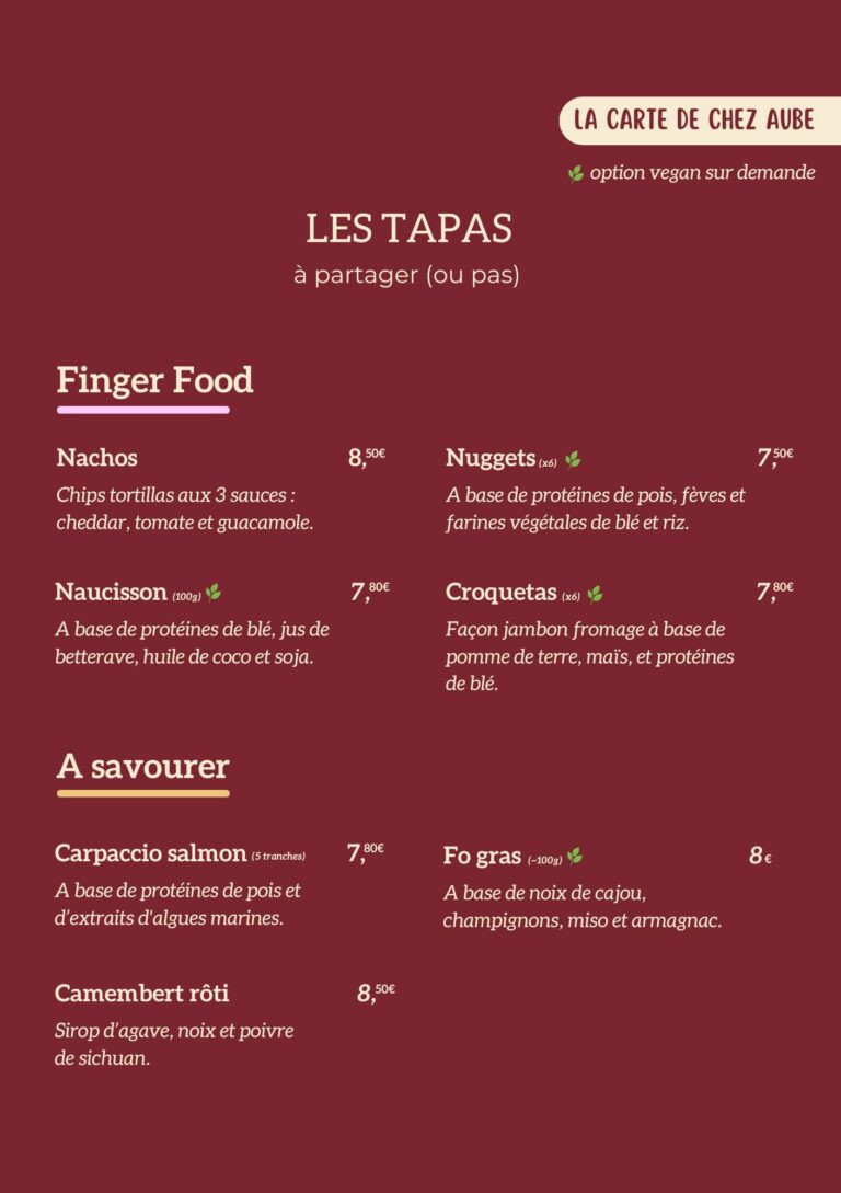 aube carte bar tapas vege